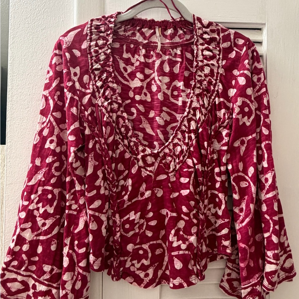 Free People Burgundy Floral Blouse